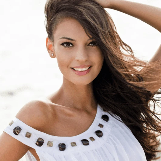 microblading beautiful woman outside