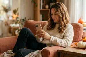 woman looking at her smartphone